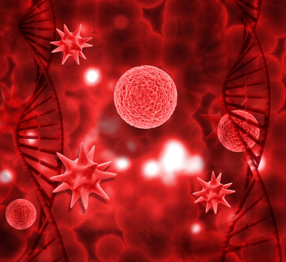Microscopic render of cells and DNA, representing CellRenew's cellular regenerative medicine approach